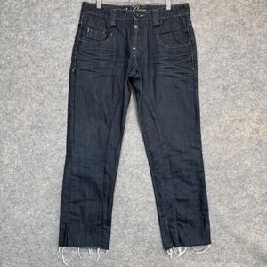 Toku Jeans Mens 34x30 Button Fly Dark Blue Denim Pants Frayed Raw Hem Japanese
